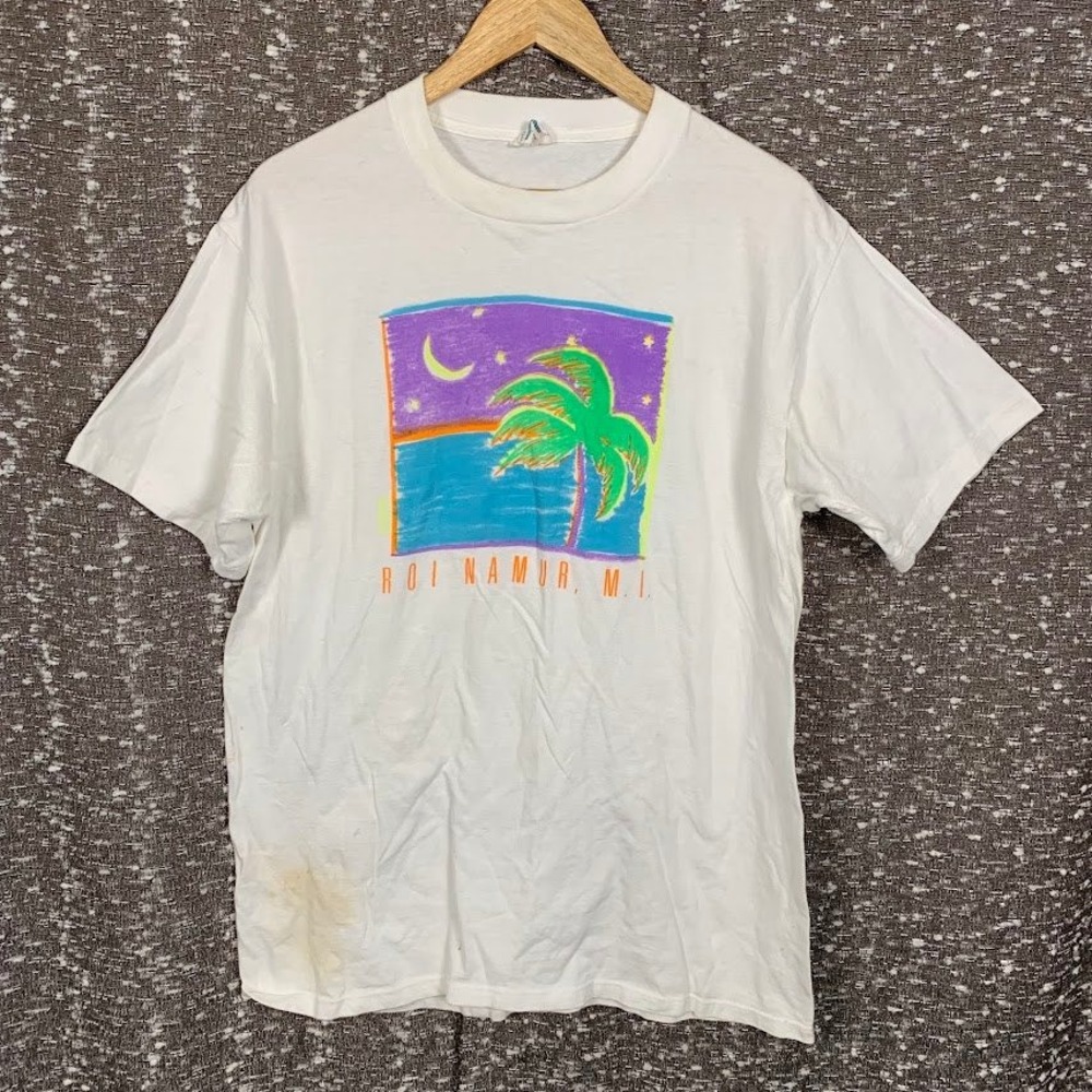 Vtg Roi Namur Marshall Islands T-Shirt XL White Palm Tree Graphic Single Stitch
